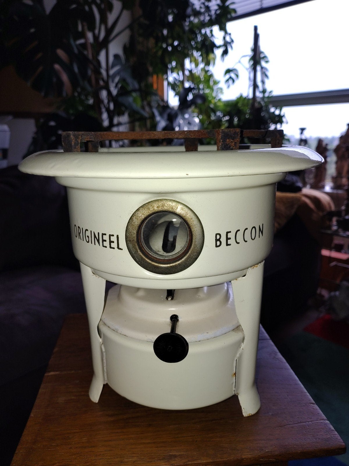 Vintage Beccon Petroleumstel 1-Pits Wit/Crème - Gaaf!, Antiek en Kunst, Ophalen of Verzenden