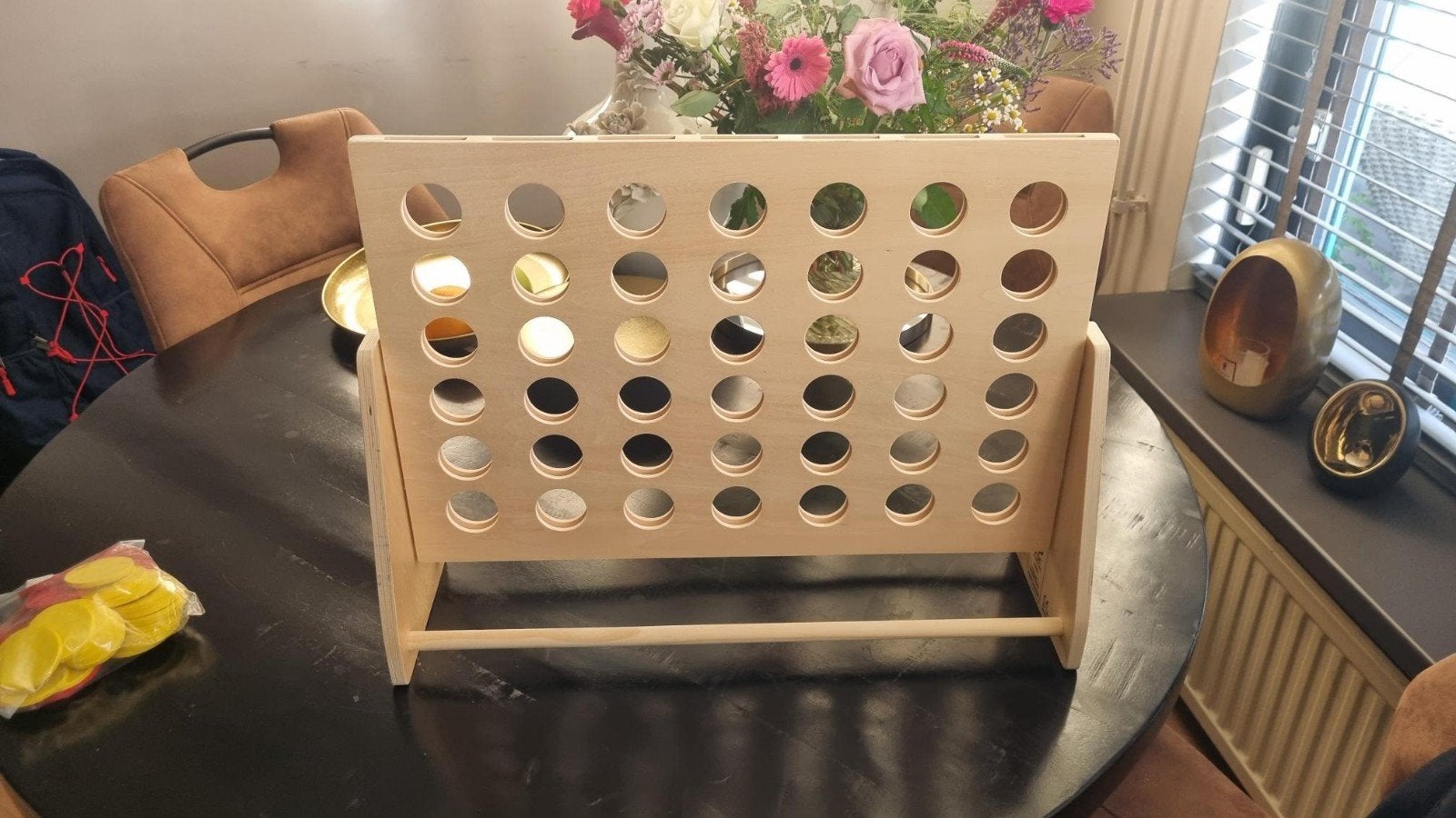 Houten Vier op een Rij spel, Hobby en Vrije tijd, Een of twee spelers, Ophalen of Verzenden, Zo goed als nieuw
