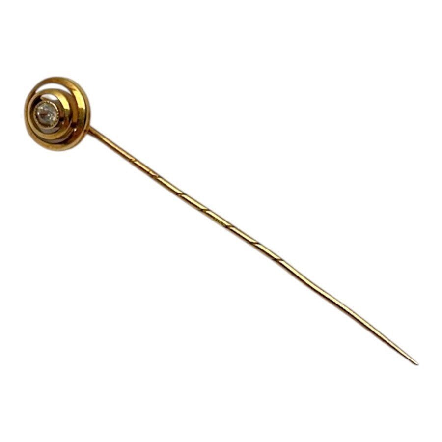 Gouden dasspeld met zirkonia, Ophalen of Verzenden, Zo goed als nieuw, Goud, Goud