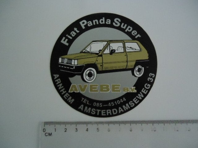 sticker oud FIAT PANDA Dealer Avebe arnhem garage retro auto, Verzenden, Zo goed als nieuw, Bedrijf of Vereniging