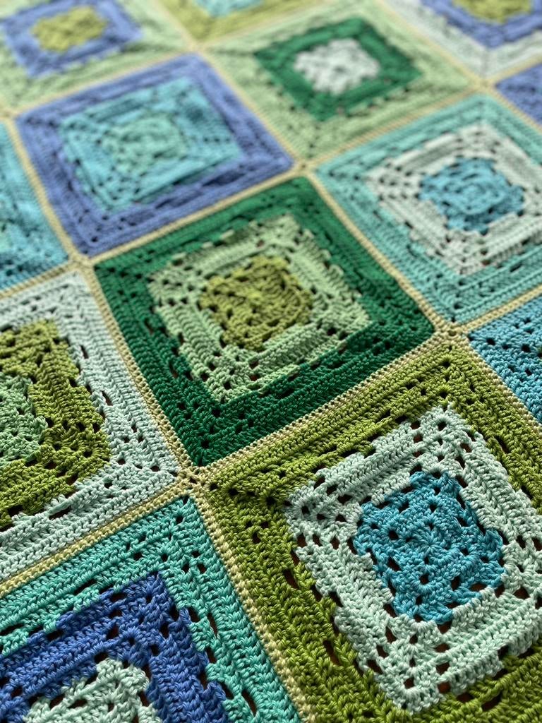 Zelfgemaakte gehaakte babydeken, 100% katoen blauw / groen, Ophalen of Verzenden, Nieuw, Deken