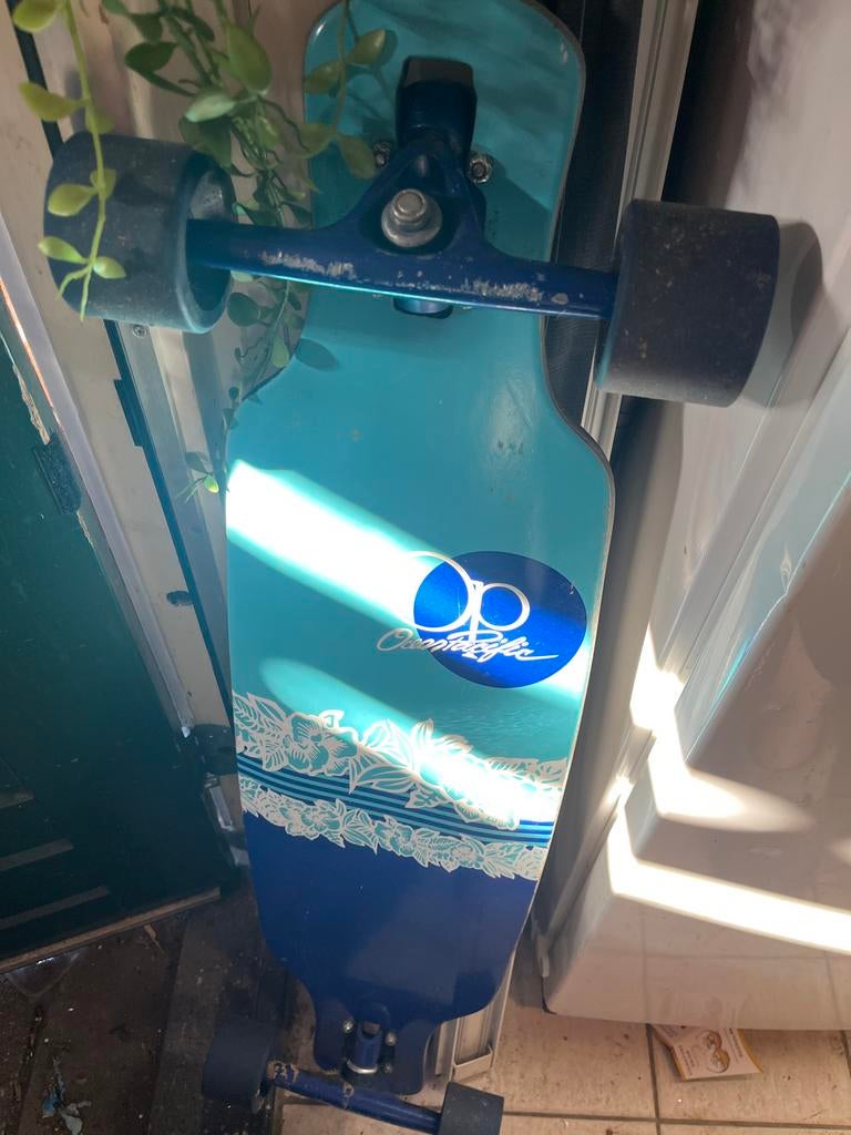 Ocean Pacific Longboard - Blauw/Turquoise, Sport en Fitness, Skateboarden, Gebruikt, Skateboard, Longboard, Ophalen