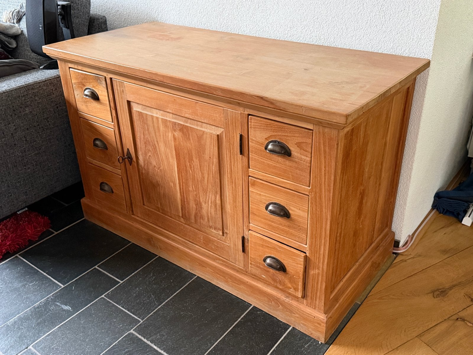 Antiek teak dressoir met lades en deuren, 100 tot 150 cm, Teakhout, Ophalen of Verzenden, Zo goed als nieuw