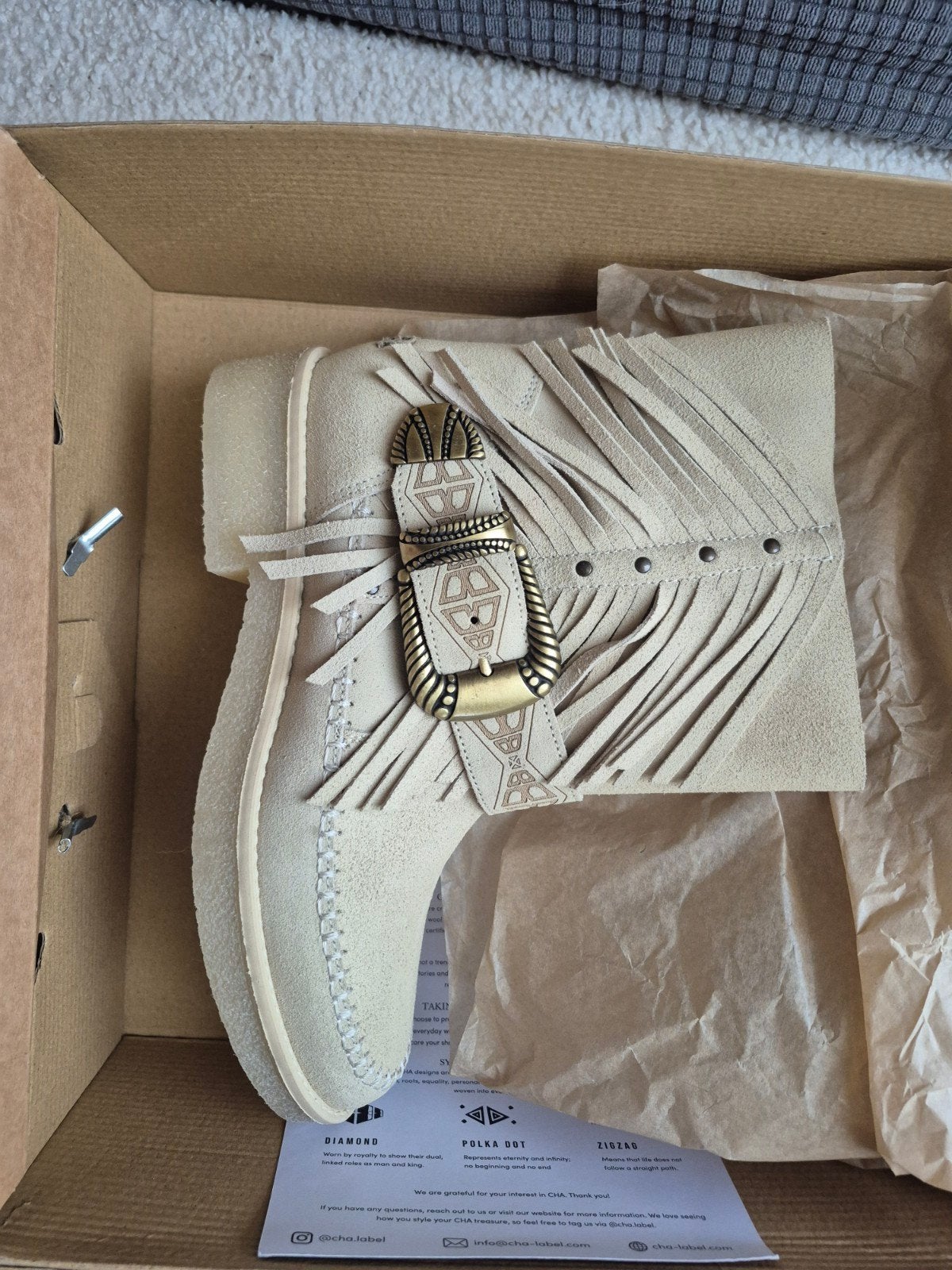 CHA MOC LOW BUCKLE FRINGE laarzen maat 37, Ophalen of Verzenden