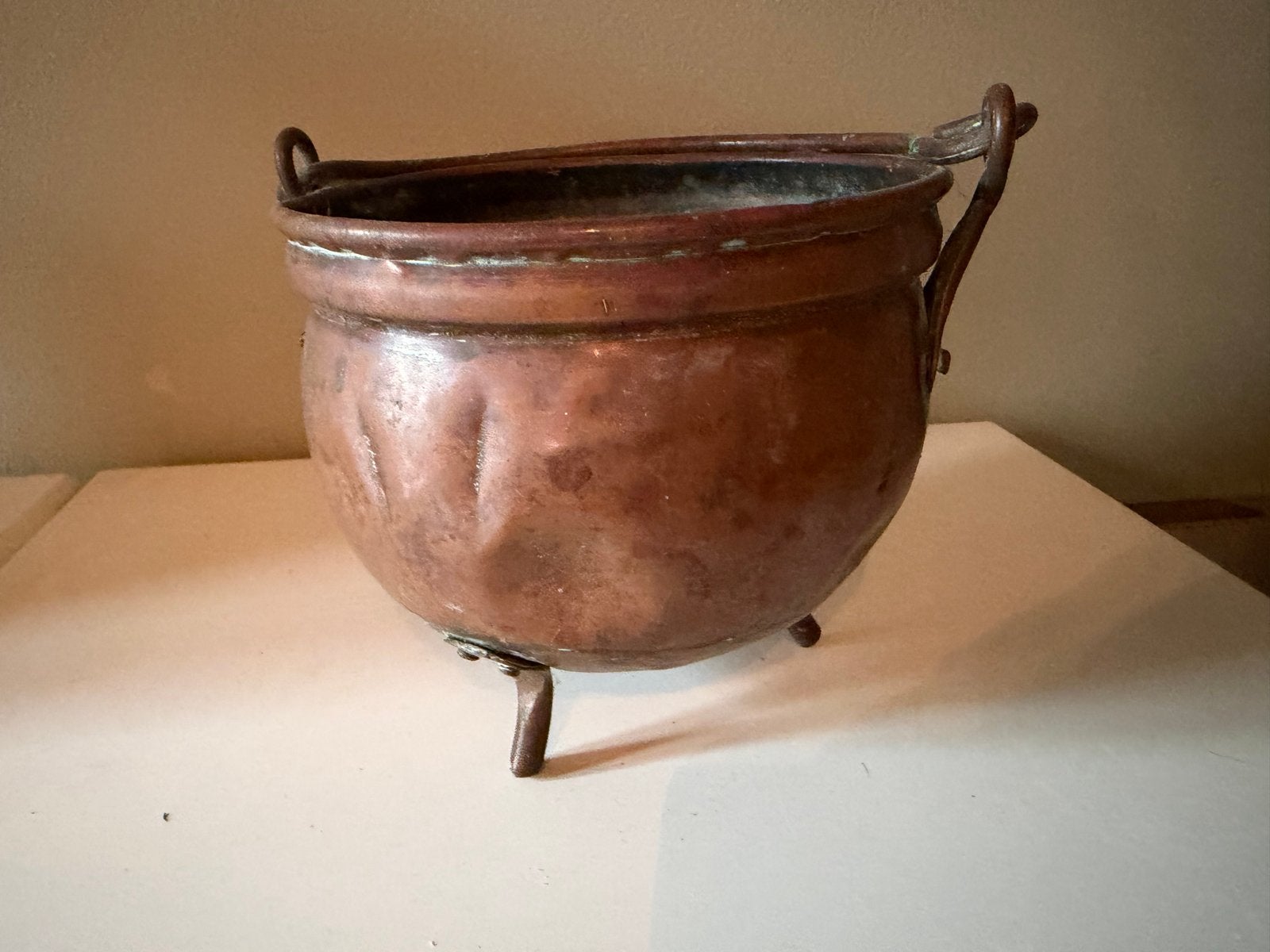 Koperen Ketel met Handvat en Drie Poten - 15 x 13 cm, Ophalen of Verzenden, Koper