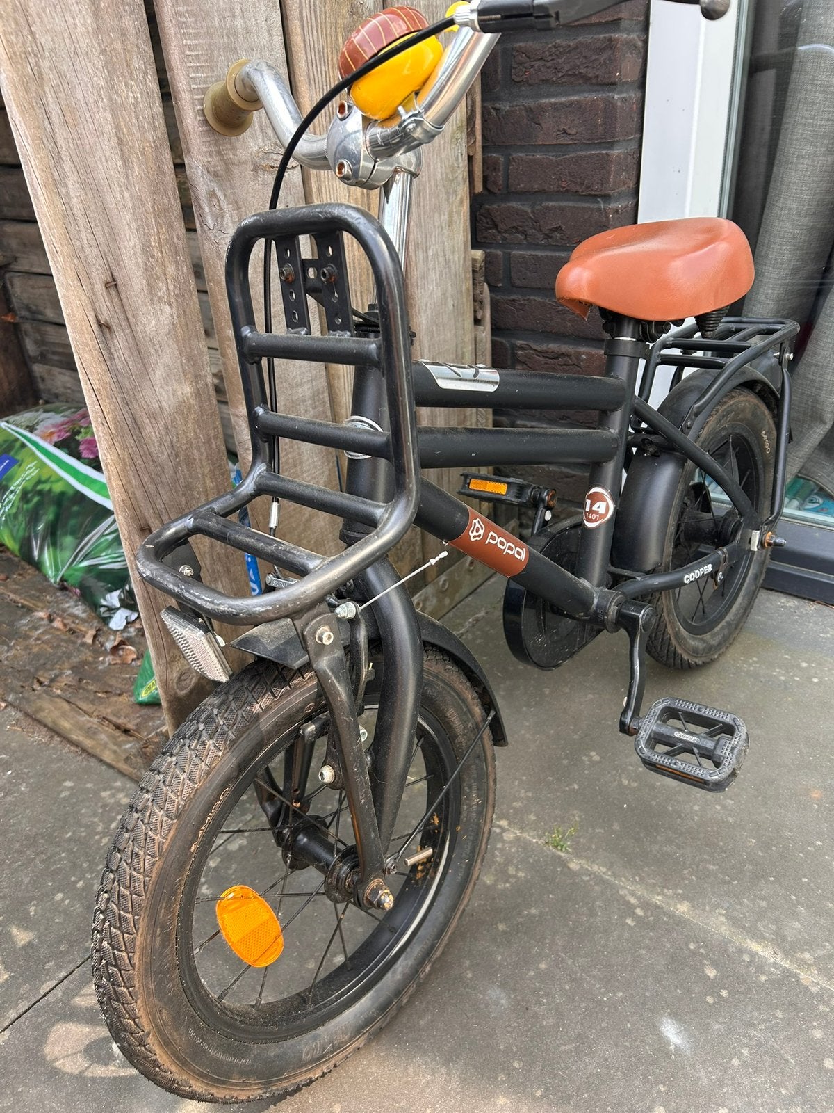 Popal stoere kinderefiets 14 inch, Fietsen en Brommers, Fietsen | Kinderfietsjes, Ophalen, Gebruikt, Minder dan 16 inch, Zijwieltjes