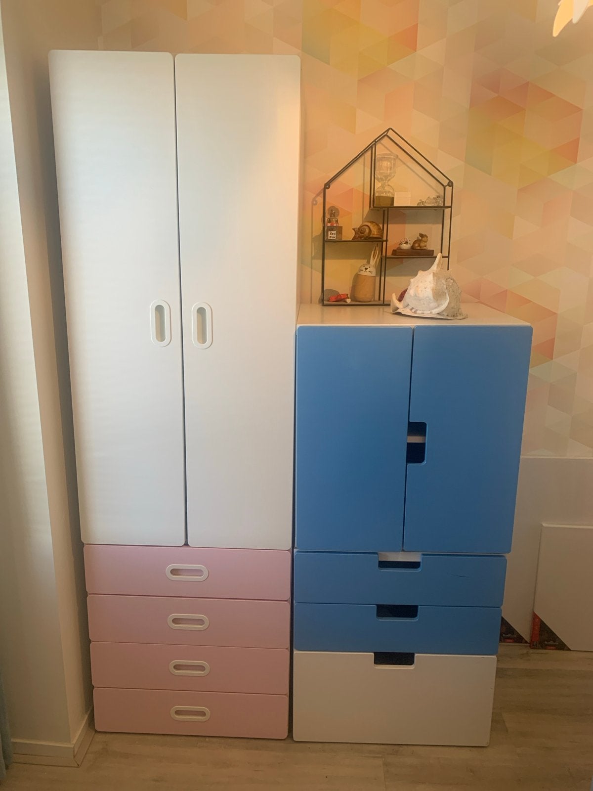 IKEA Kledingkast 3x met lades - Wit, Roze en Blauw, Ophalen, Kunststof, Gebruikt, 100 tot 150 cm