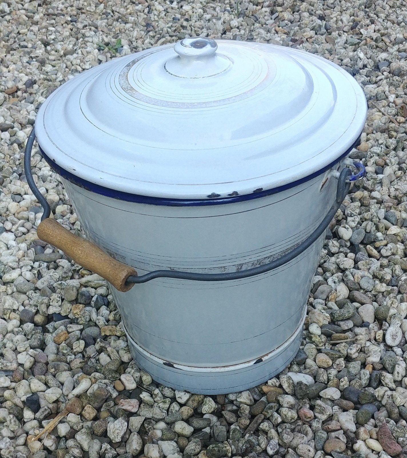 Vintage emaille emmer met deksel, lichtgrijs, Ophalen, Gebruikt, Overige materialen, Met deksel