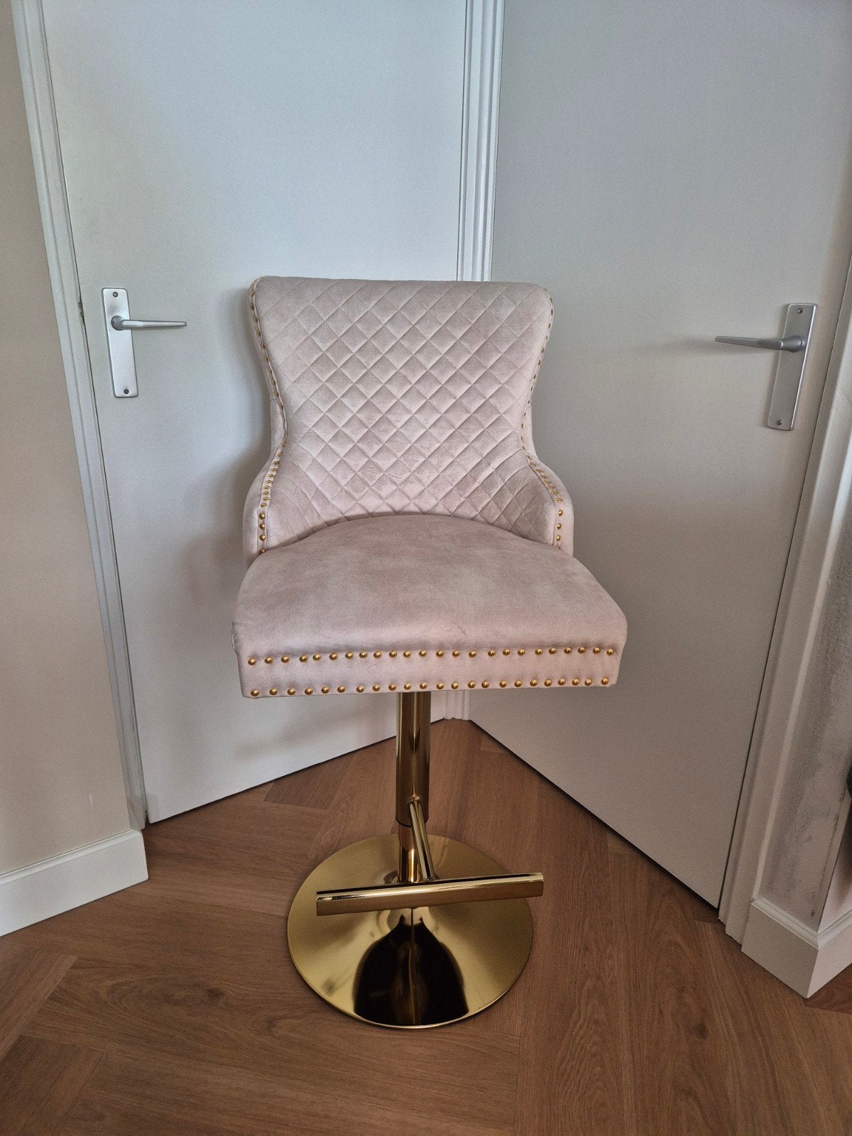 Luxe Barok Barkruk Fluweel Beige Goud met Leeuwenkop, Ophalen, In hoogte verstelbaar, 60 tot 90 cm, Nieuw