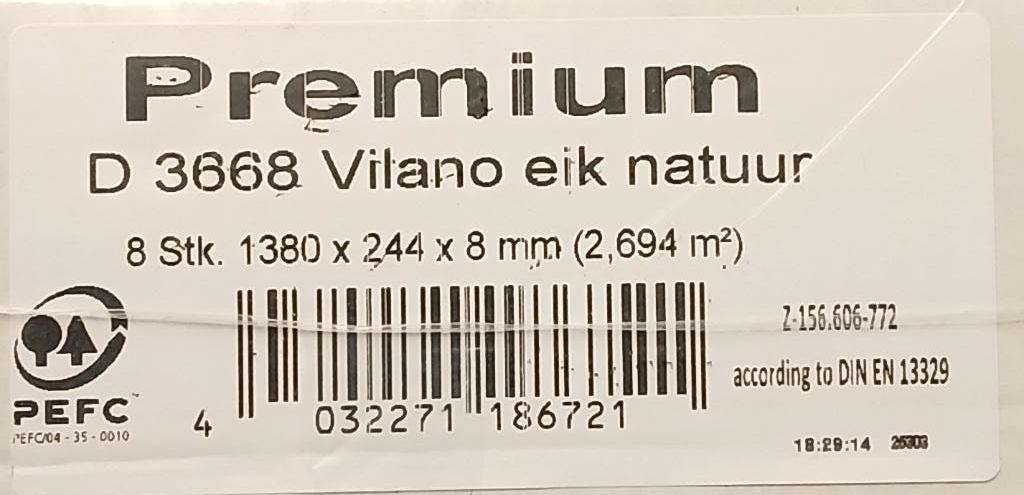 Vilano eik natuur Laminaat, Ophalen, 50 tot 150 cm, Nieuw, Minder dan 5 m²