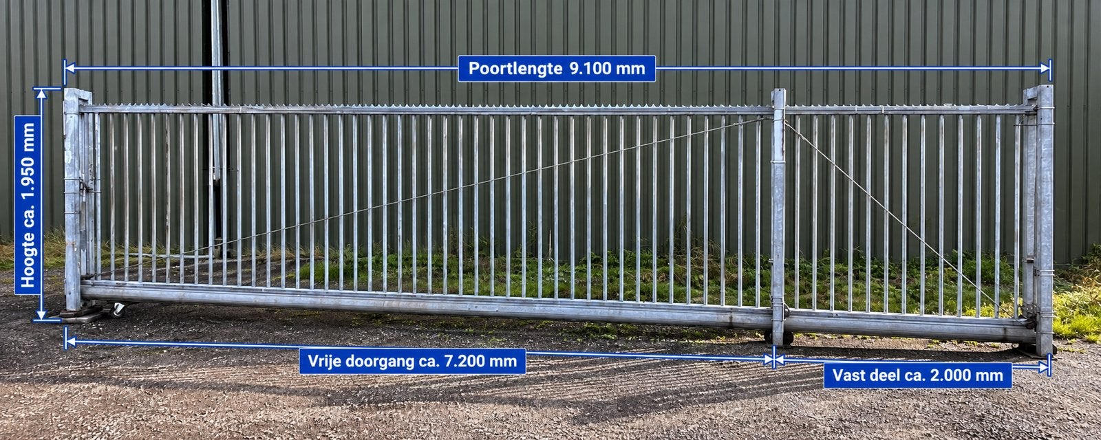 Gegalvaniseerde handbediende schuifpoort poort lengte 9.100, Tuin en Terras, Ophalen, Gebruikt, IJzer, Spijlenhekwerk