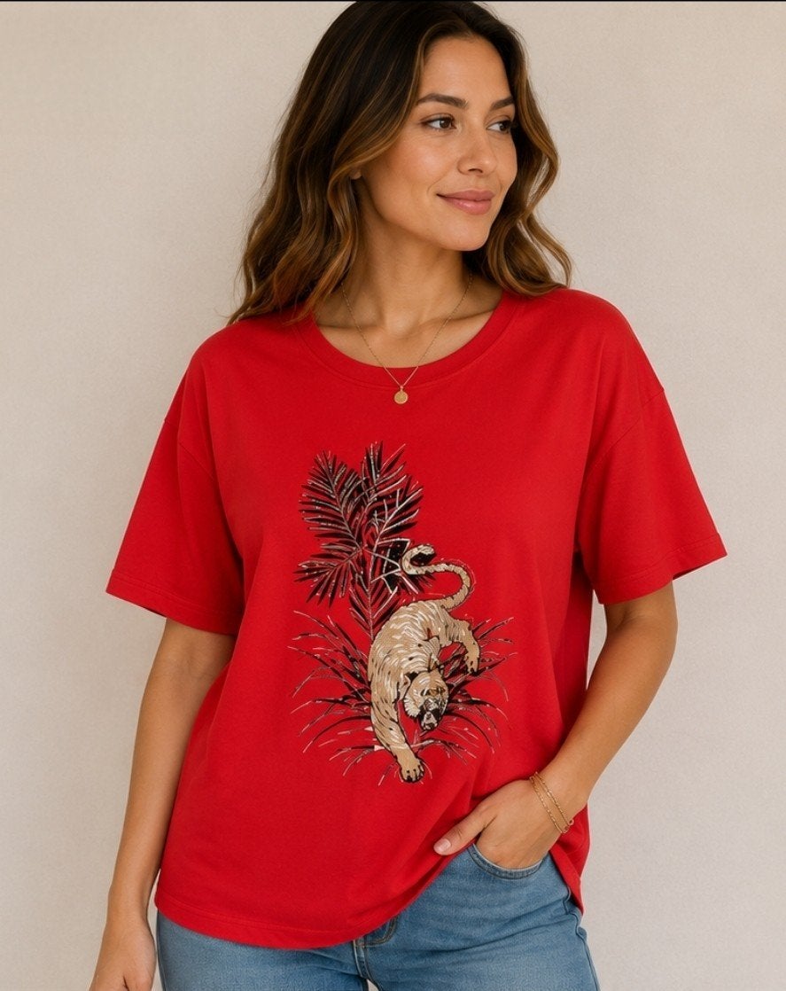 shirt panter nieuw maat Small koraalrood, Kleding | Dames, T-shirts, Maat 38/40 (M), Overige kleuren, Nieuw, Ophalen of Verzenden