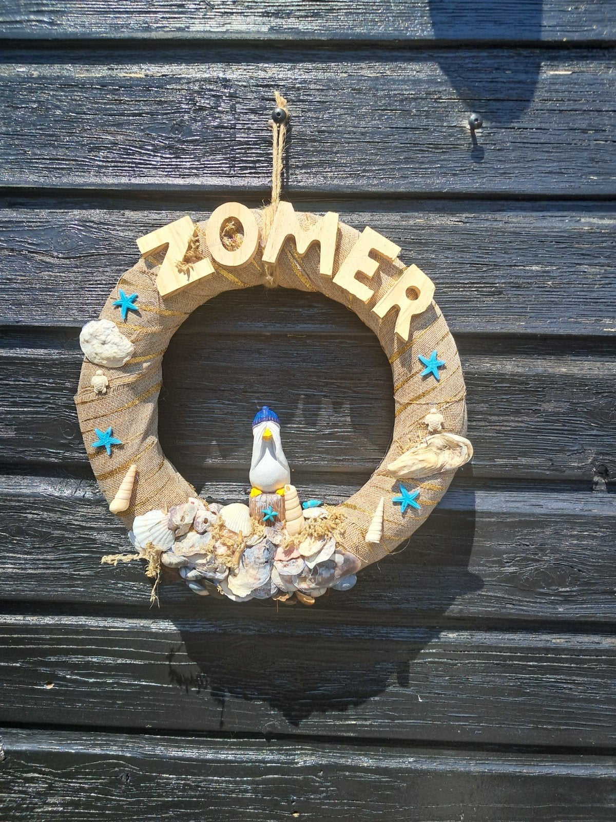 Zomerkrans met schelpen en zeemeeuw, Gebruikt, Meerkleurig, Ophalen of Verzenden, Landelijk