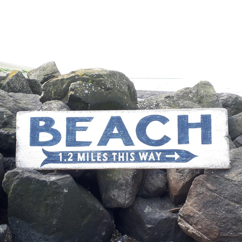 Handgeschilderd houten tekstbord / Beach / strand / surf, 26 cm, Hout, Ophalen of Verzenden, 93 cm