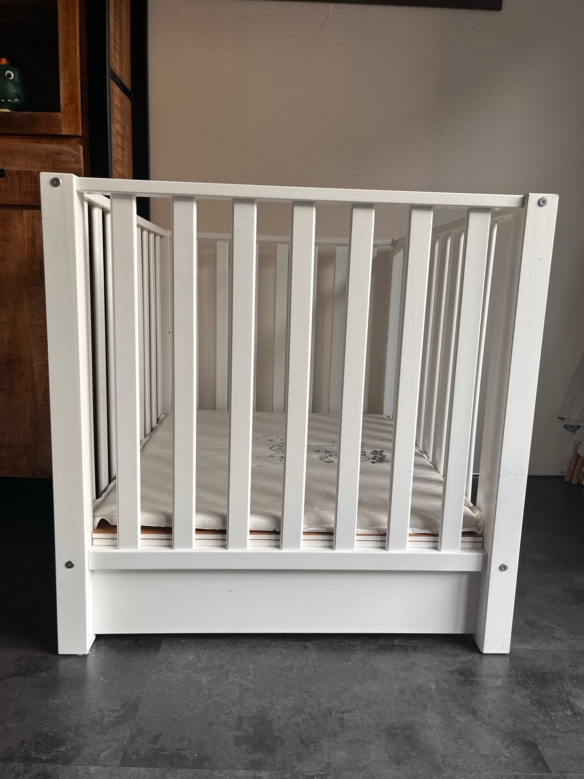 Witte box 80x100 met la en boxkleed, Ophalen, Gebruikt, Rechthoekig, In hoogte verstelbaar