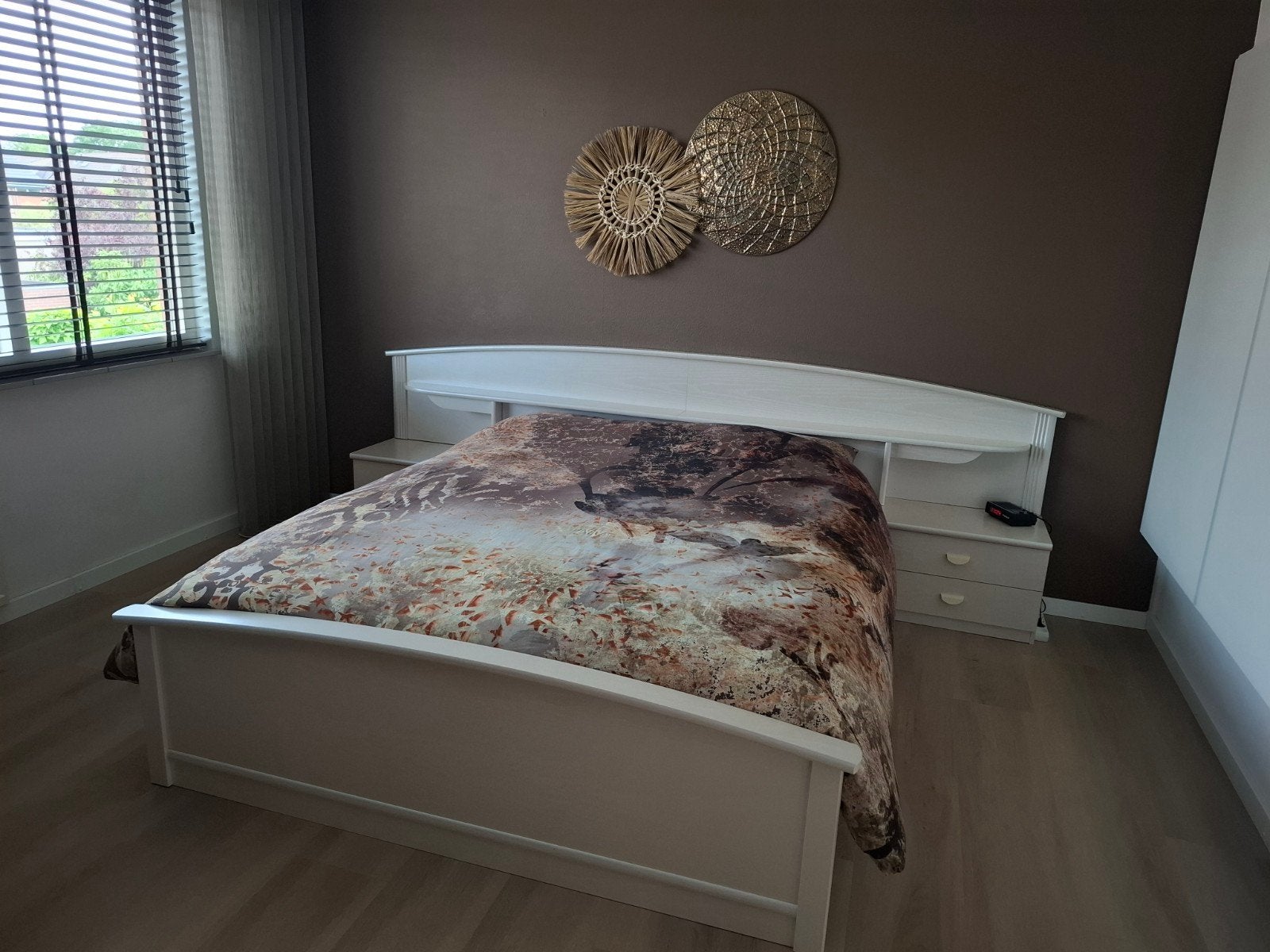 Tweepersoonsbed creme met ombouw, Ophalen, Tweepersoons, Hout, 160 cm