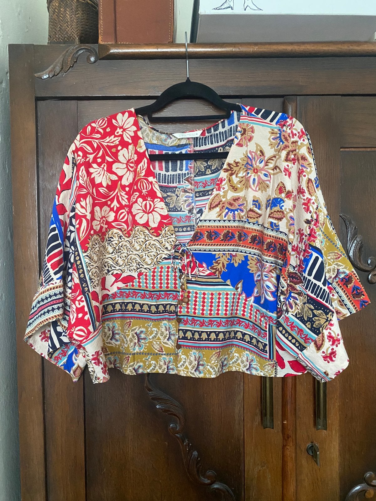 Leuke crop top lapjespatroon mt. XL v Zara, Ophalen of Verzenden, Zo goed als nieuw, Shirt of Top