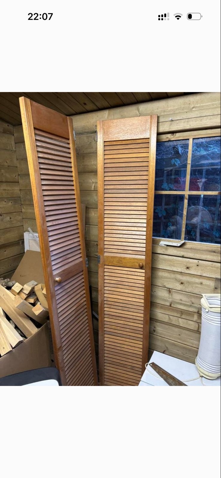 Twee houten louvredeuren (38x198,4 cm) - Gebruikt, Ophalen, Gebruikt, Minder dan 80 cm, Binnendeur