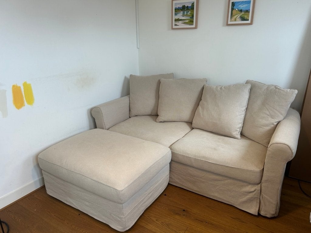 IKEA slaapbank met matras en opberghocker, Ophalen, Gebruikt, Beige, Tweepersoons