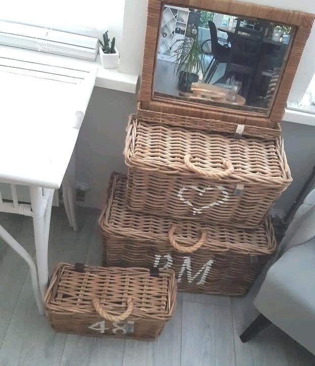 Riviera Maison rattan manden set + RM spiegel ( nwpr € 300 ), Ophalen, Gebruikt, Natuurlijk materiaal, Boho