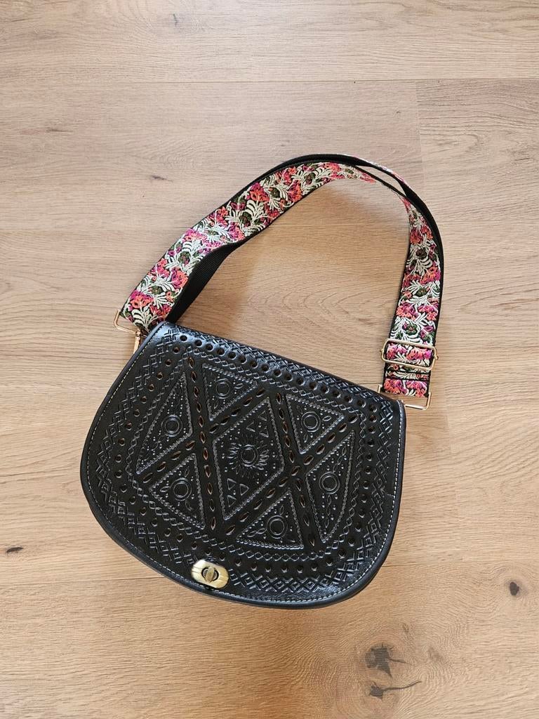 Vintage leren schouder tas, Ophalen of Verzenden, Zo goed als nieuw, Zwart, Handtas