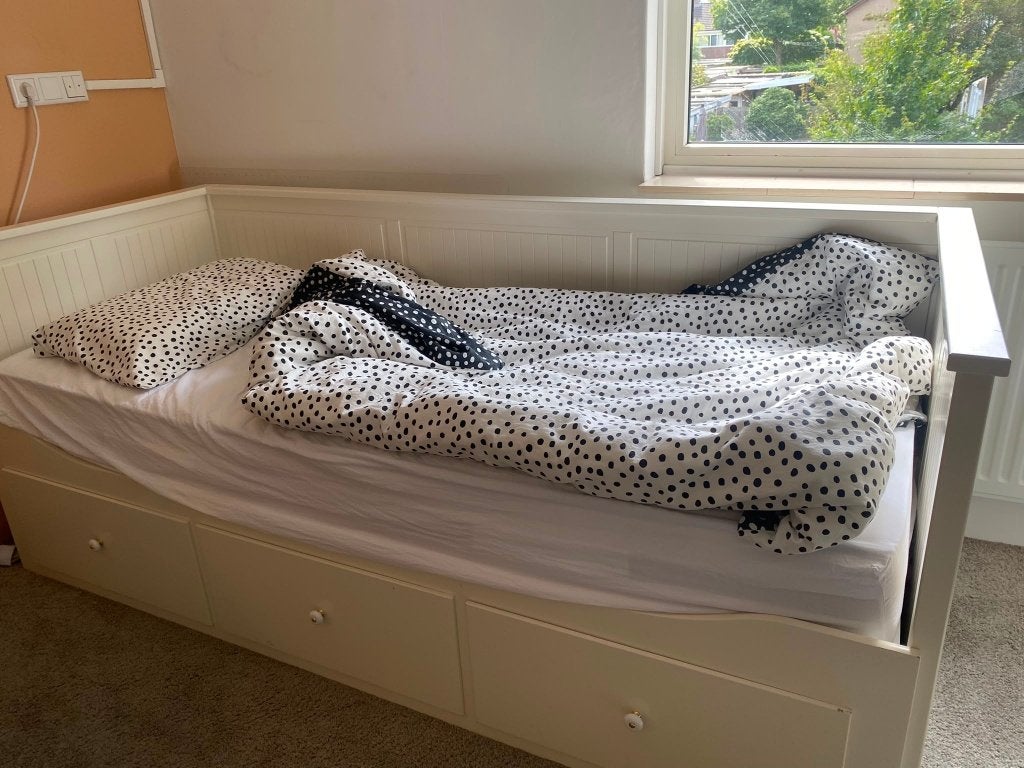 Hemnes bedbank wit, Ophalen, 90 cm, Tweepersoons, Hout