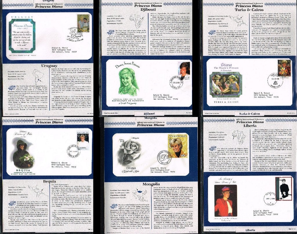 45x FDC's Tribute to Princess Diana [X50], Ophalen of Verzenden, Onbeschreven, Rest van de wereld