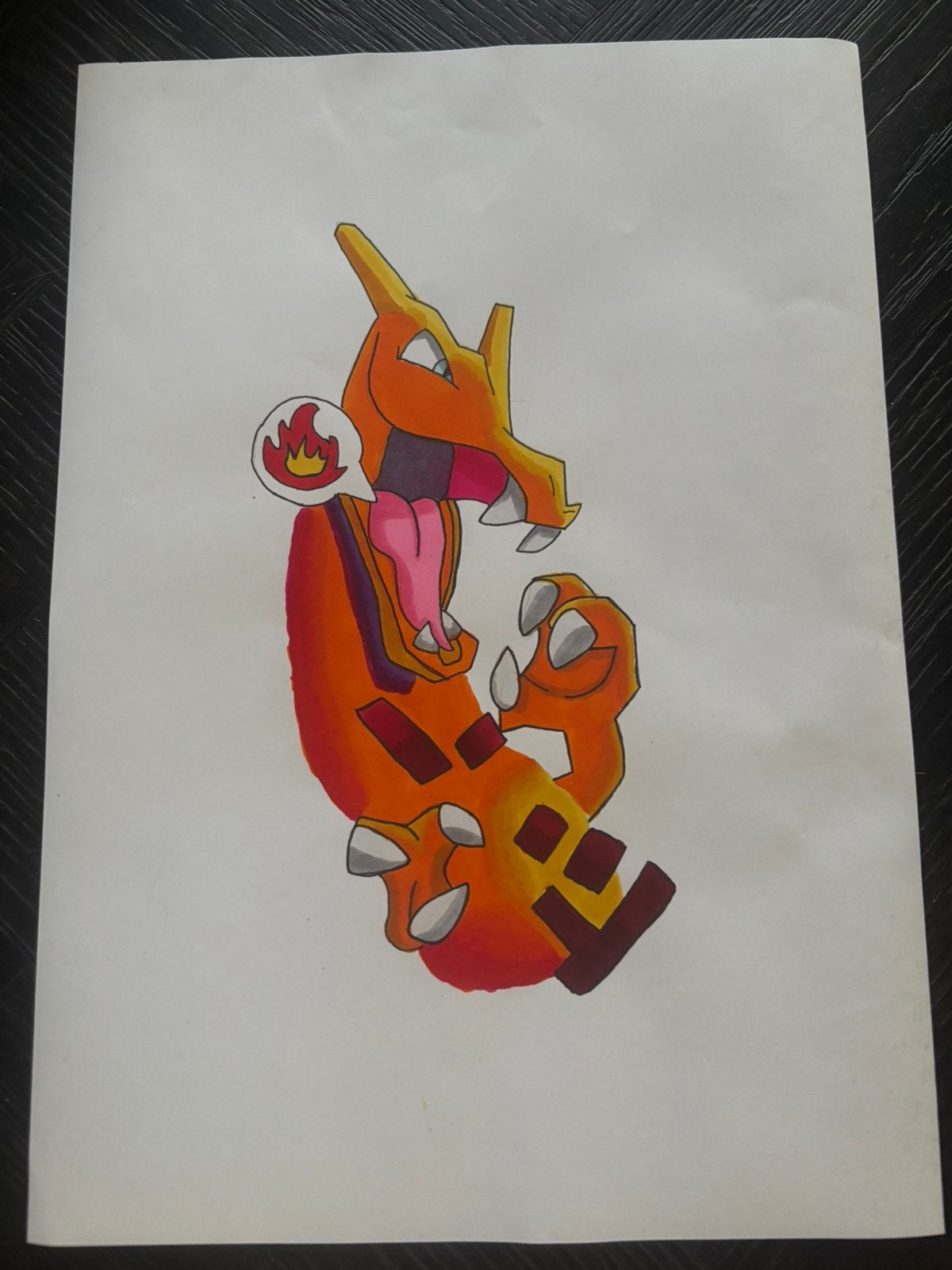 Charizard tekening op a4 papier met alcohol markers, Ophalen of Verzenden, Tekening, Overige technieken, Handgemaakt