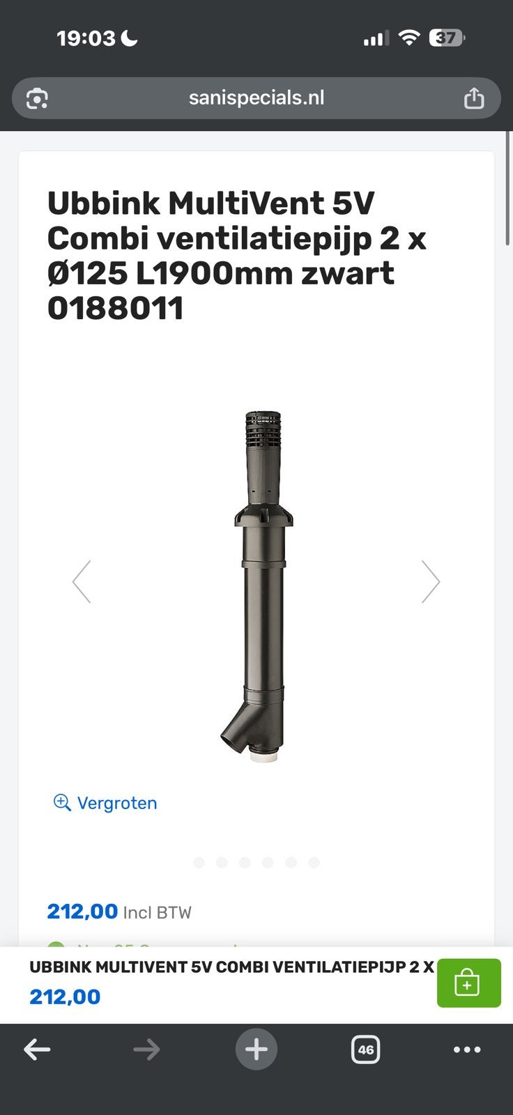 Ubbink dakdoorvoer nieuw in doos, Doe-het-zelf en Verbouw, Ventilatie en Afzuiging, Ophalen, Zo goed als nieuw, Ventilator en Afzuiger