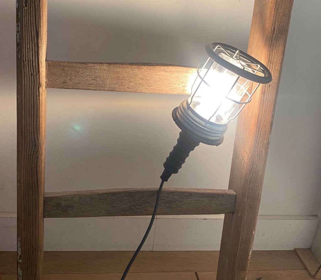 Vintage industriële looplamp/ kooilamp, Huis en Inrichting, Metaal, Gebruikt, Industrieel, Meerkleurig