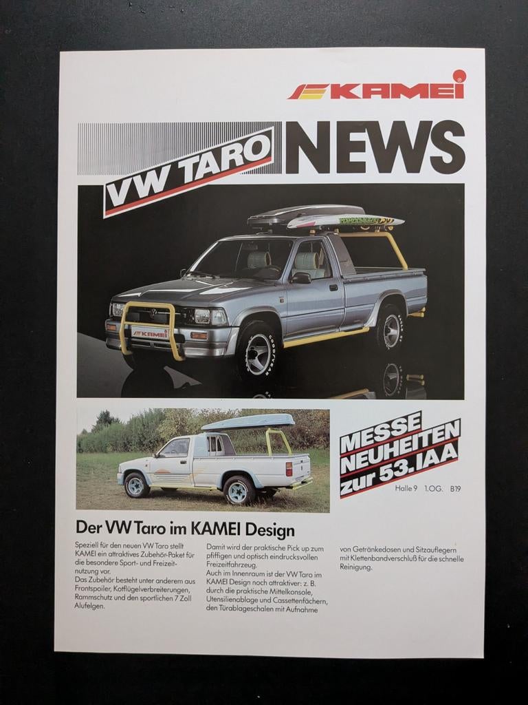 Leaflet A4 VOLKSWAGEN Taro KAMEI Design 1989, Ophalen of Verzenden, Zo goed als nieuw, Volkswagen