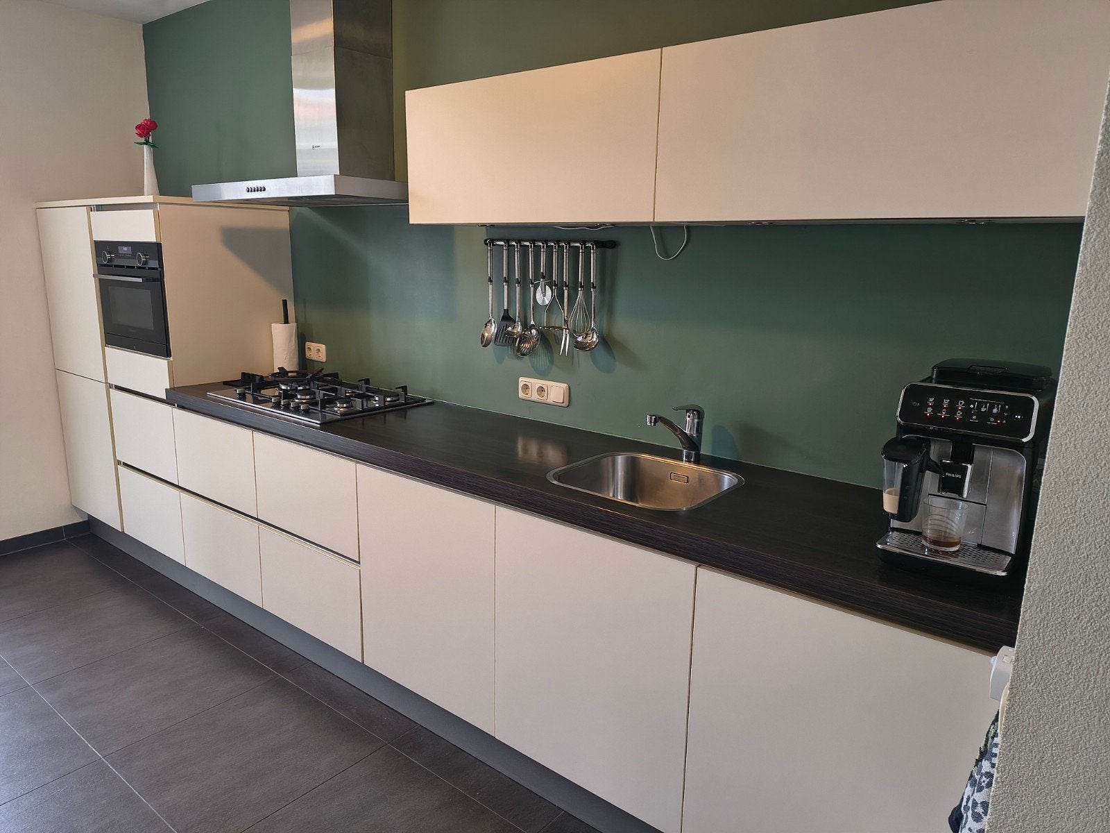 Complete rechte keuken 4,60 meter, greeploos, Ophalen, Gebruikt, Wit, Enkelwandige keuken