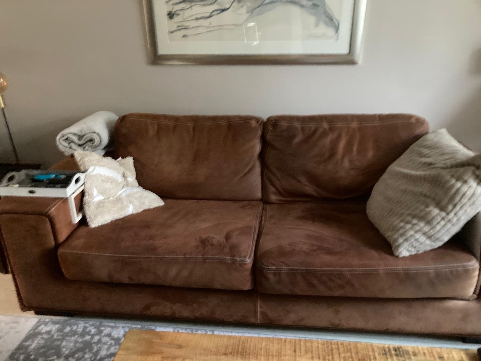 Gratis Comfortabele bruine tweepersoonsbank + 3zit, Huis en Inrichting, Banken | Bankstellen, Gebruikt, 150 tot 200 cm, Tweepersoons