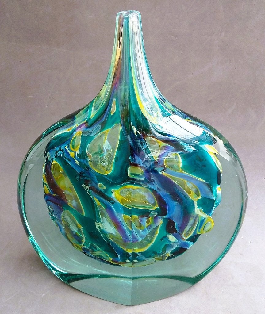 Jaar 1970 Mdina Glas Glazen Vaas Siervaas Glaskunst Object, Ophalen of Verzenden