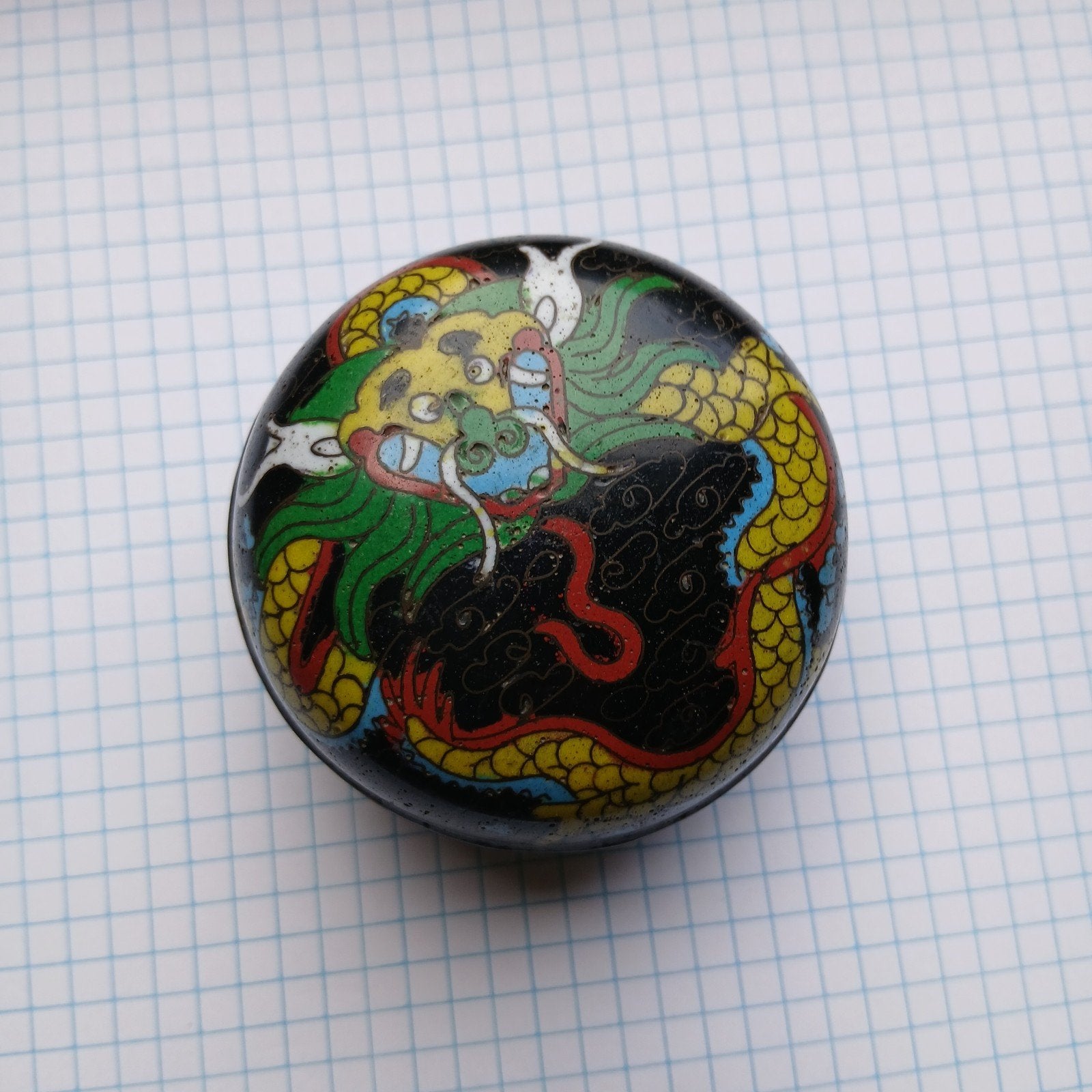 Antiek Chinees Cloisonné Doosje met Gele Draak, Ophalen of Verzenden