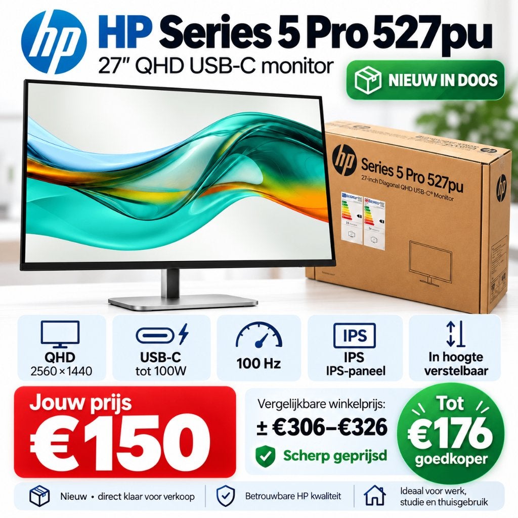 HP Series 5 Pro 527pu 27" QHD USB-C Monitor – Nieuw