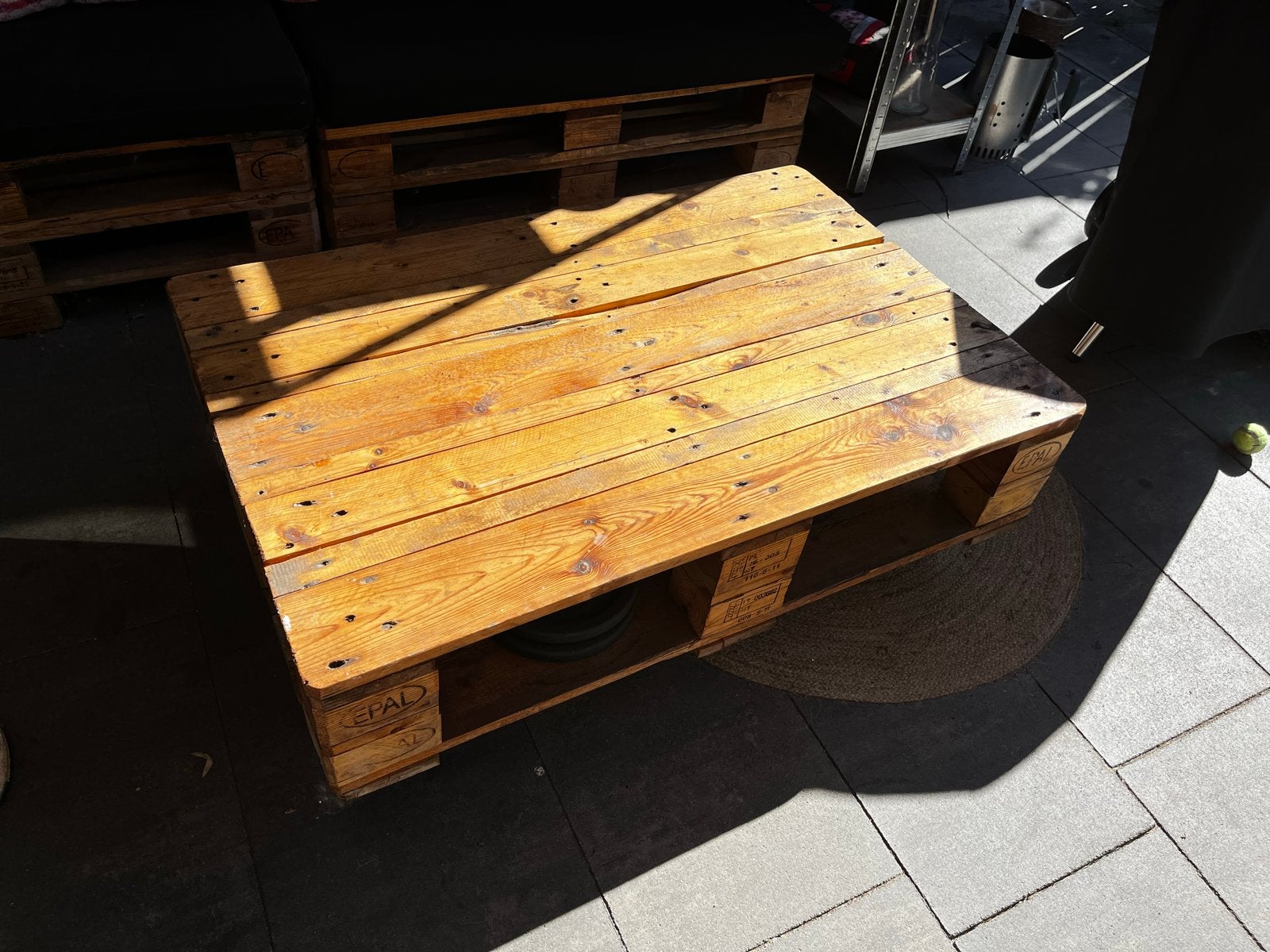 Stevige Pallet Salontafel met Wielen - 120x80 cm, Ophalen, Gebruikt, 100 tot 150 cm, 50 tot 100 cm