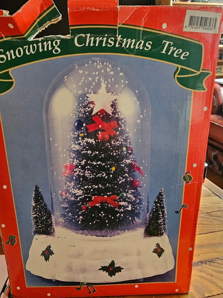 kerstboom speeldoos in plastic stolp met sneeuw zeldzaam, Diversen, Ophalen, Zo goed als nieuw