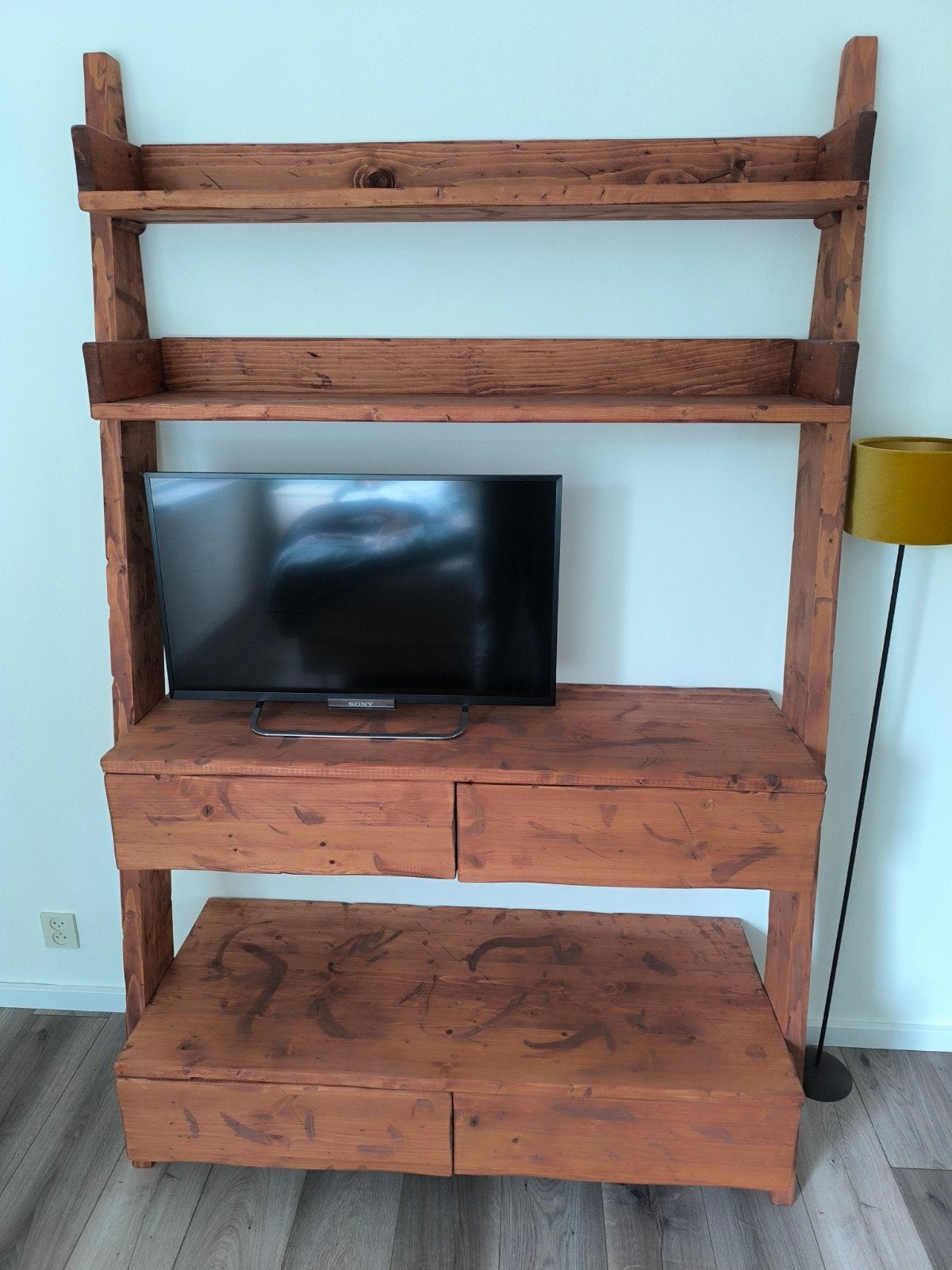 Houten televisiemeubel/wandmeubel, Ophalen, Gebruikt, 100 tot 150 cm, 200 cm of meer