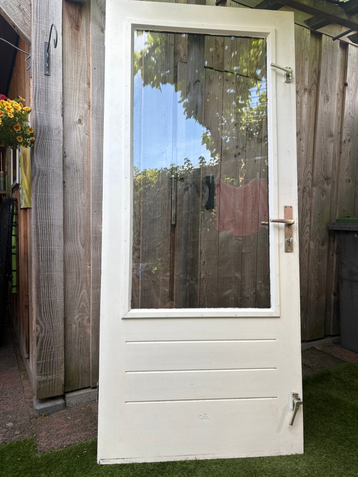 Hardhout Achterdeur, Gebruikt, Ophalen of Verzenden, 200 tot 215 cm, Glas