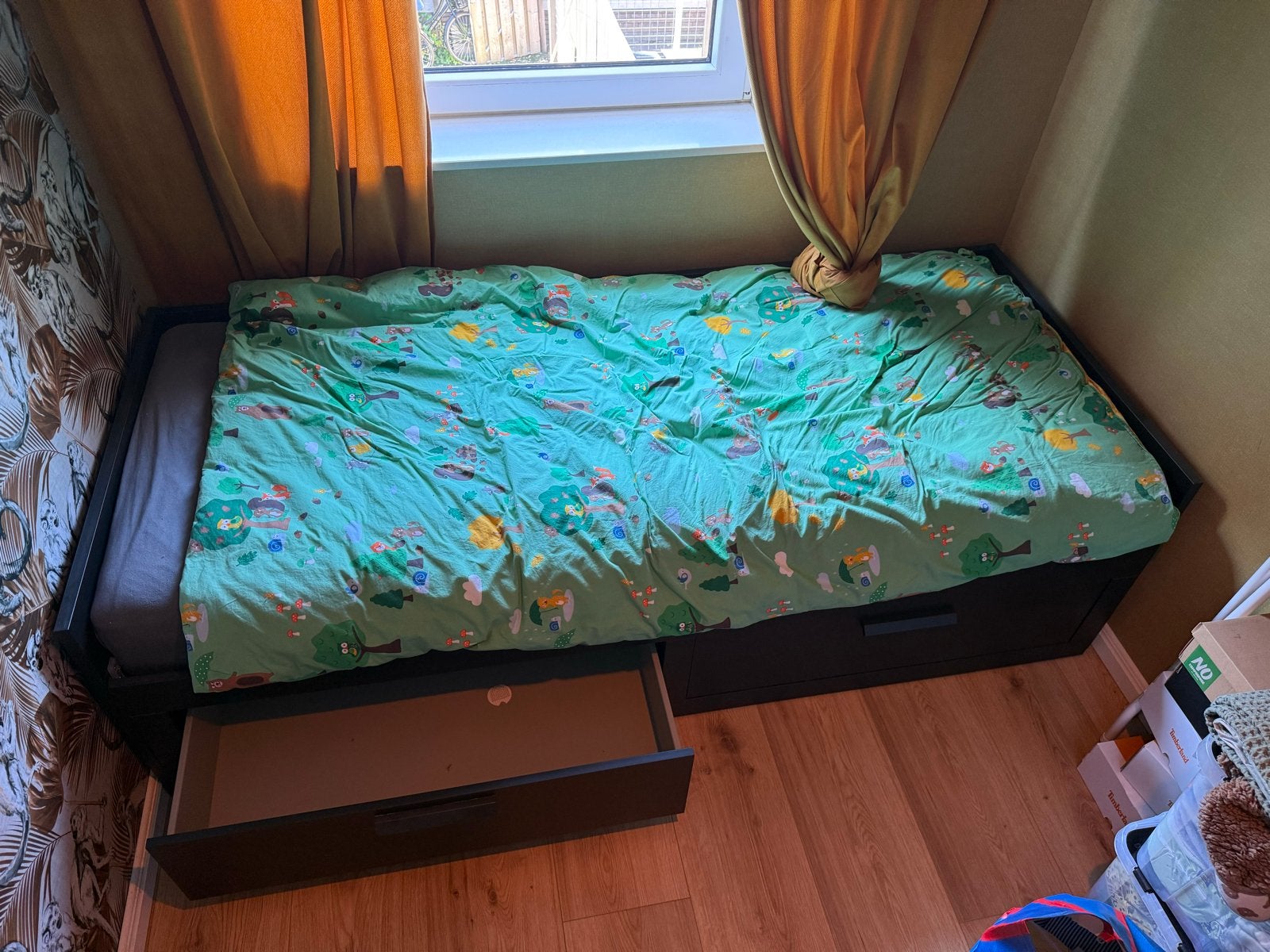 Uitschuifbaar bed 200x80/160 cm met lades, Huis en Inrichting, Slaapkamer | Bedden, Ophalen, Eenpersoons, Zwart, 80 cm