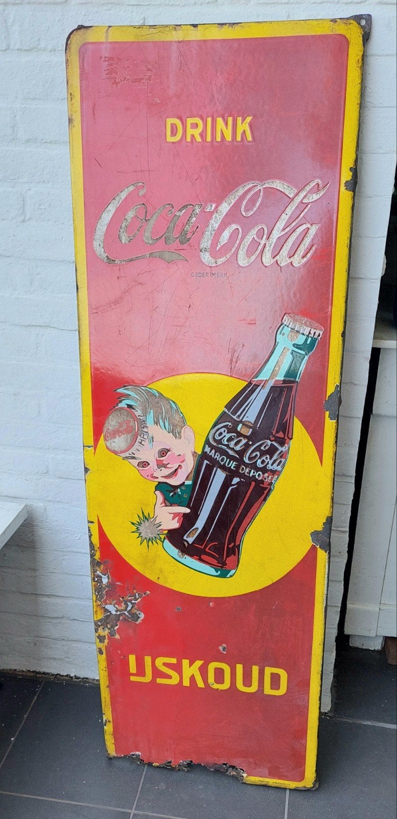 Vintage Coca-Cola Emaille Reclamebord - Drink IJskoud, Antiek en Kunst, Ophalen of Verzenden