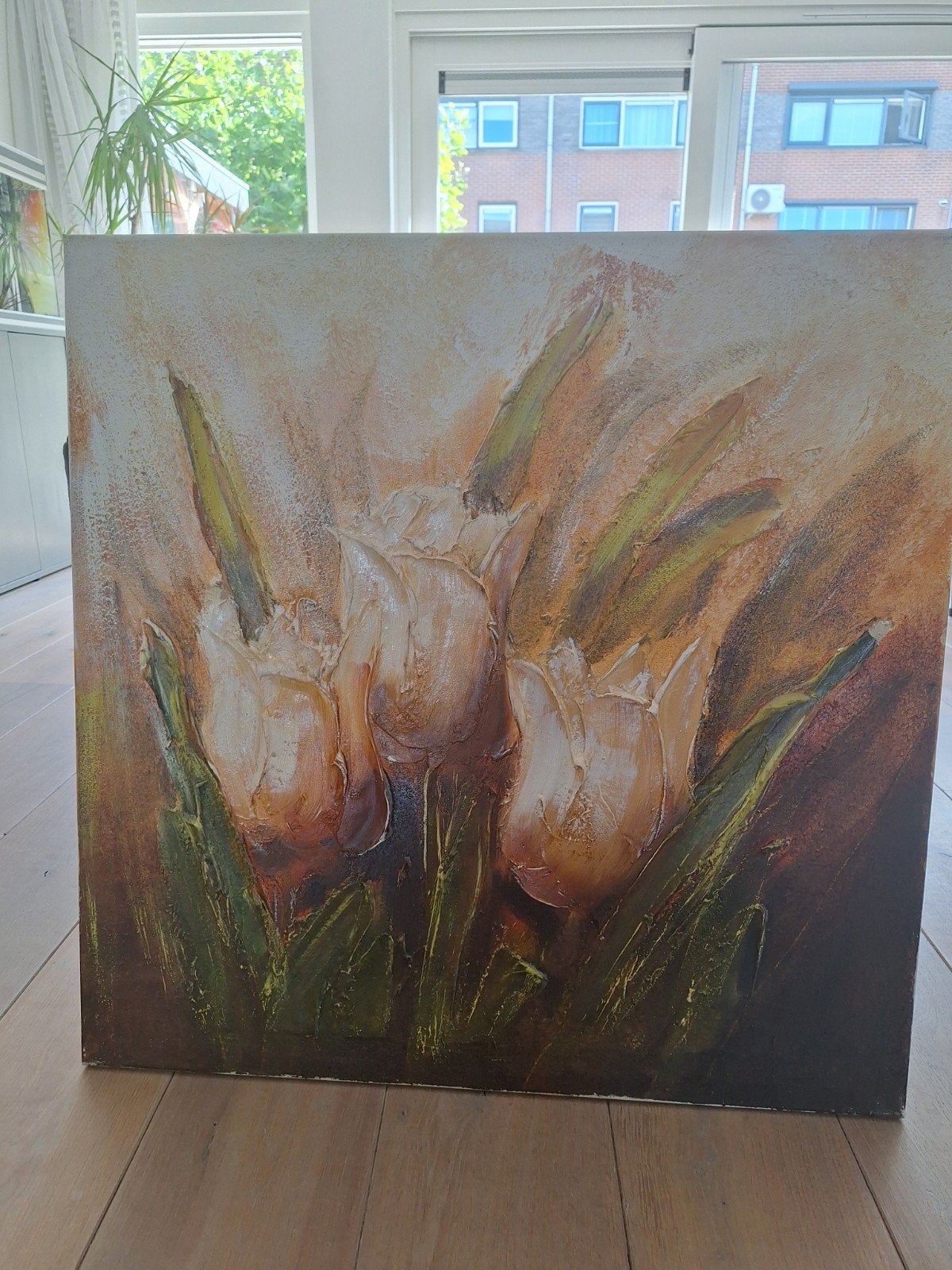 Schilderij met bloemen, olieverf op doek, Antiek en Kunst, Ophalen of Verzenden