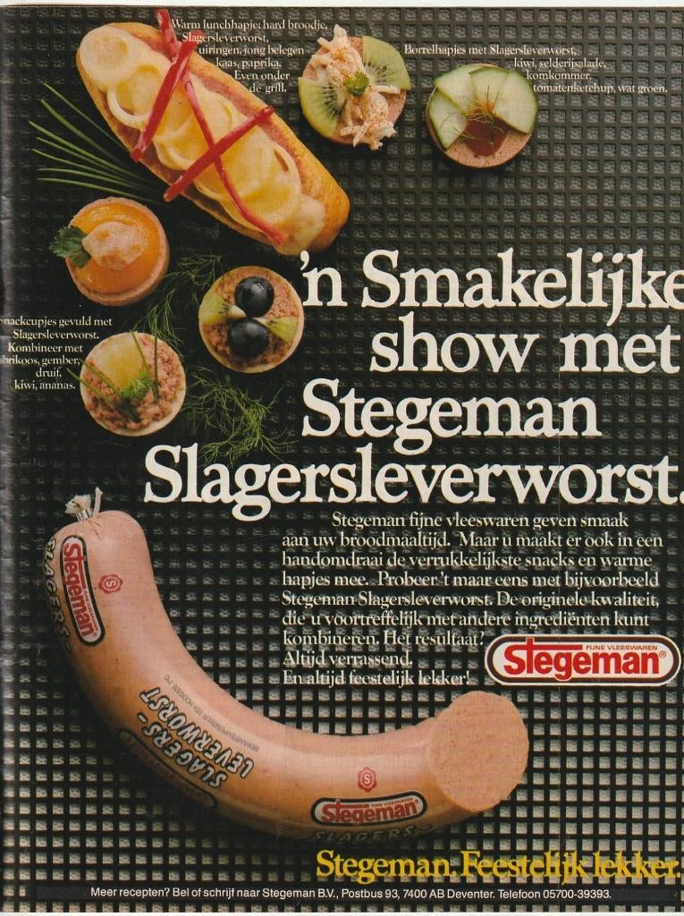 Retro reclame 1986 Stegeman leverworst feestelijk lekker, Verzenden, Overige typen