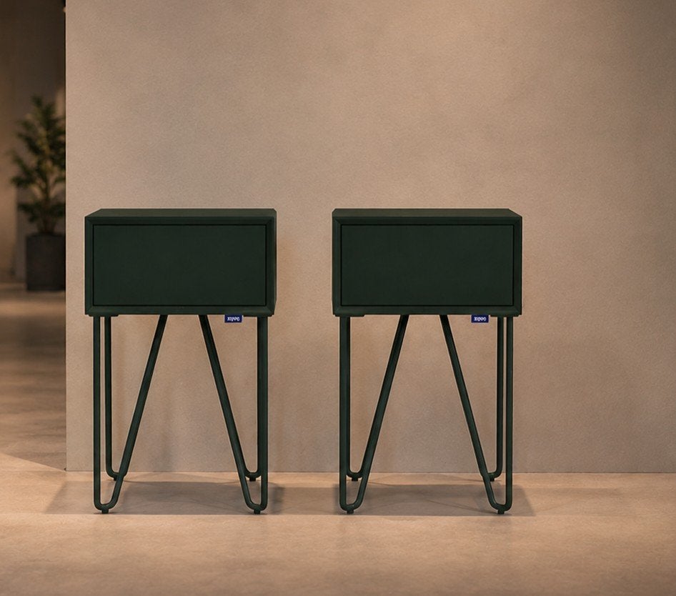 2X Auping Pixel Showroom Nachtkastjes Pine Green, Huis en Inrichting, Minder dan 45 cm, ., Zo goed als nieuw, .