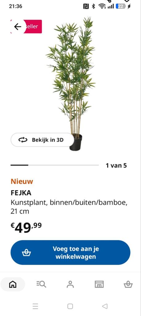 IKEA FEJKA Bamboe Kunstplant - Binnen/Buiten, 21 cm, Groen, Kunstplant, Ophalen of Verzenden, Zo goed als nieuw