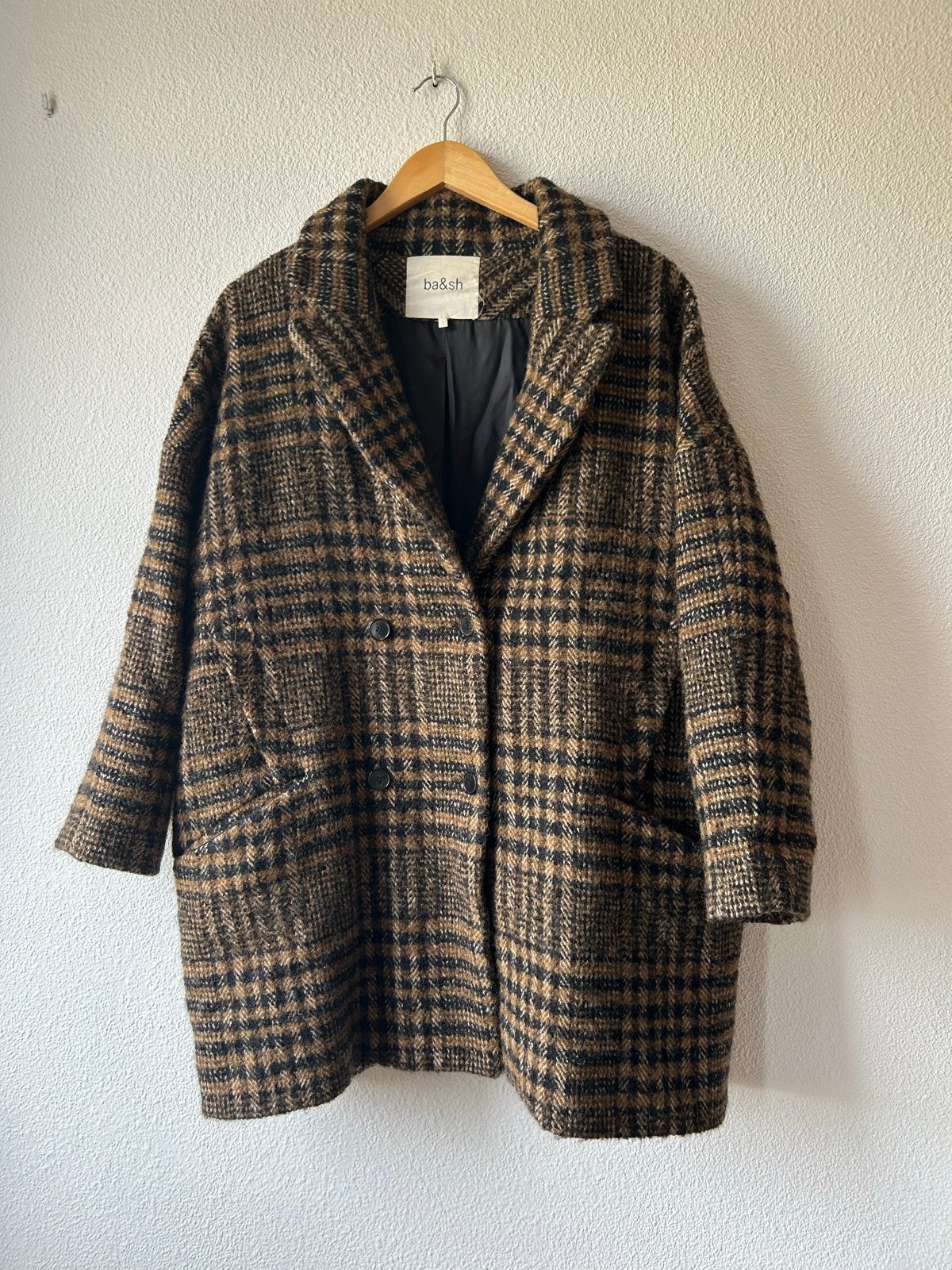 Ba&sh geruite wollen jas - Bruin/Zwart, Verzenden, Zo goed als nieuw, Maat 38/40 (M), Bruin