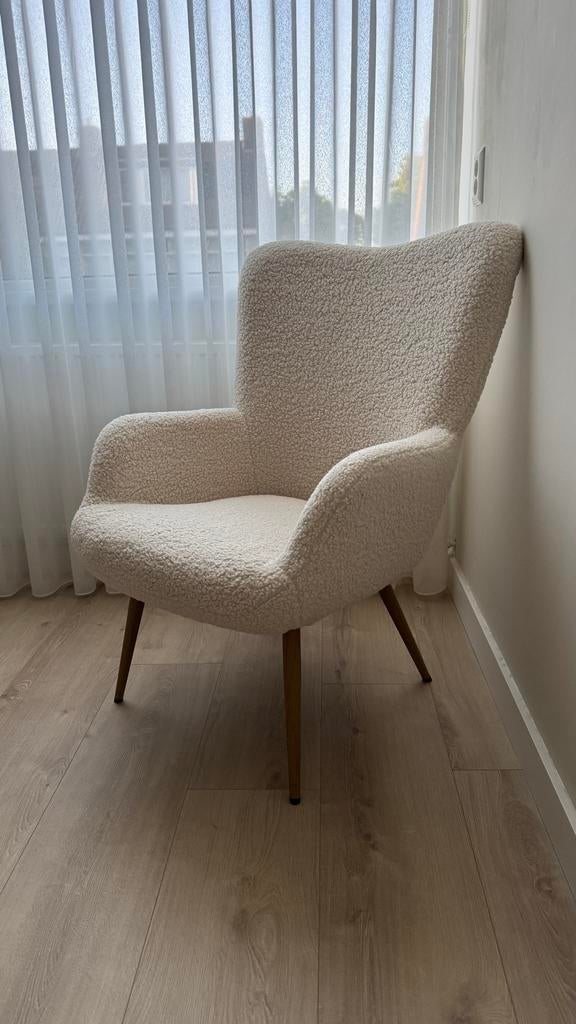 Comfortabele Teddy Stoel - Crème Witte Bouclé Fauteuil, Overige kleuren, Ophalen of Verzenden, Zo goed als nieuw, Eén