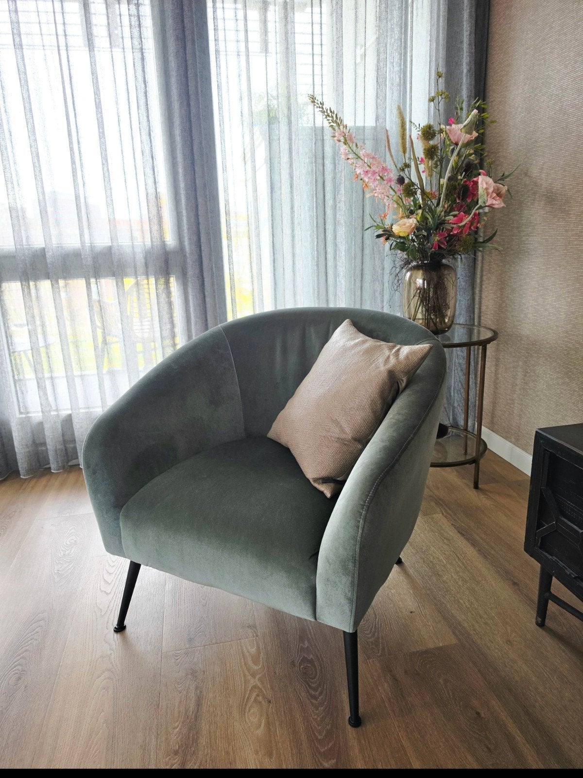 Richmond fauteuil Inova jade velvet, Ophalen, Minder dan 75 cm, Zo goed als nieuw, 75 tot 100 cm