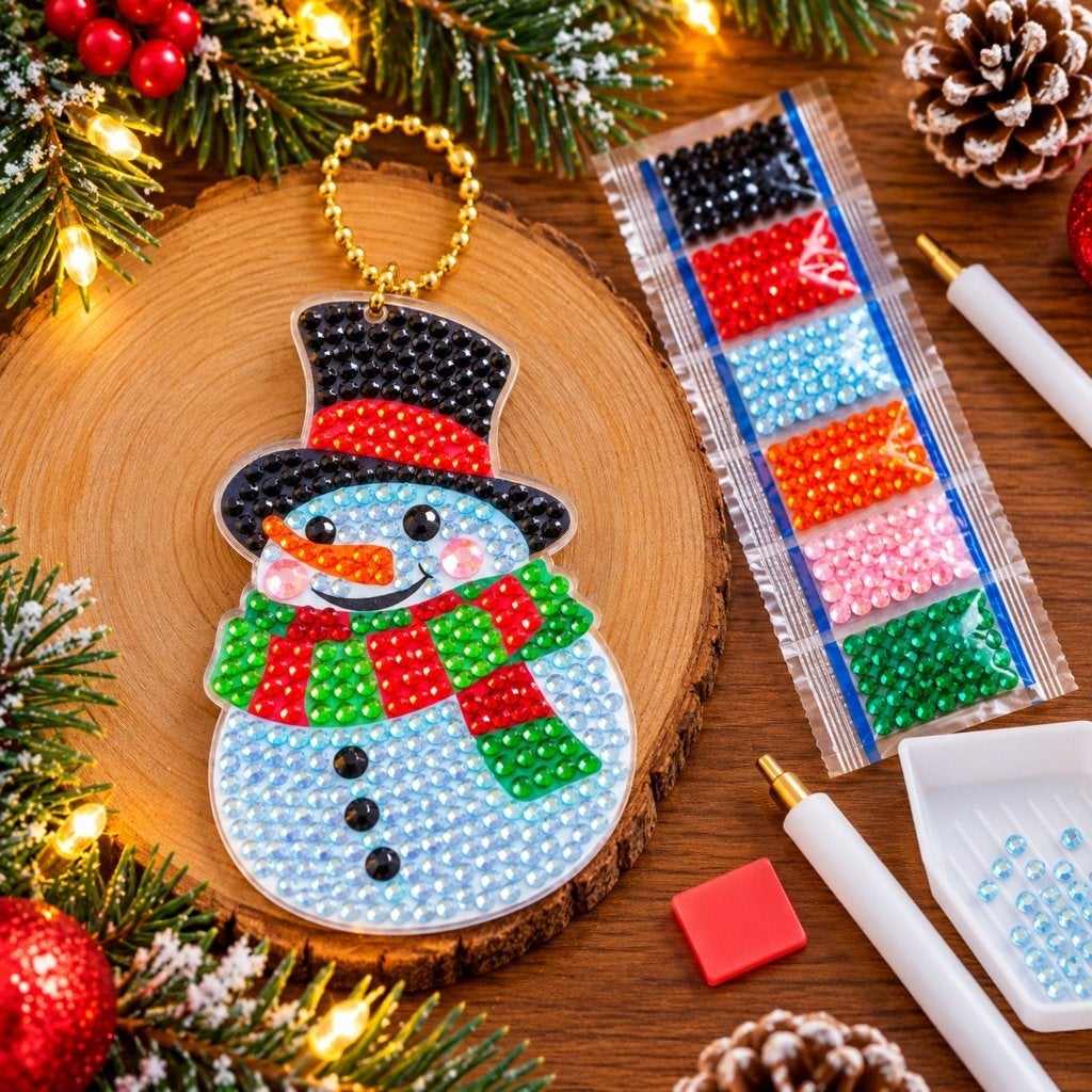 Diamond Painting Sneeuwpop Sleutelhanger – DIY Kerstpakket, D, Nieuw, Ophalen of Verzenden, D